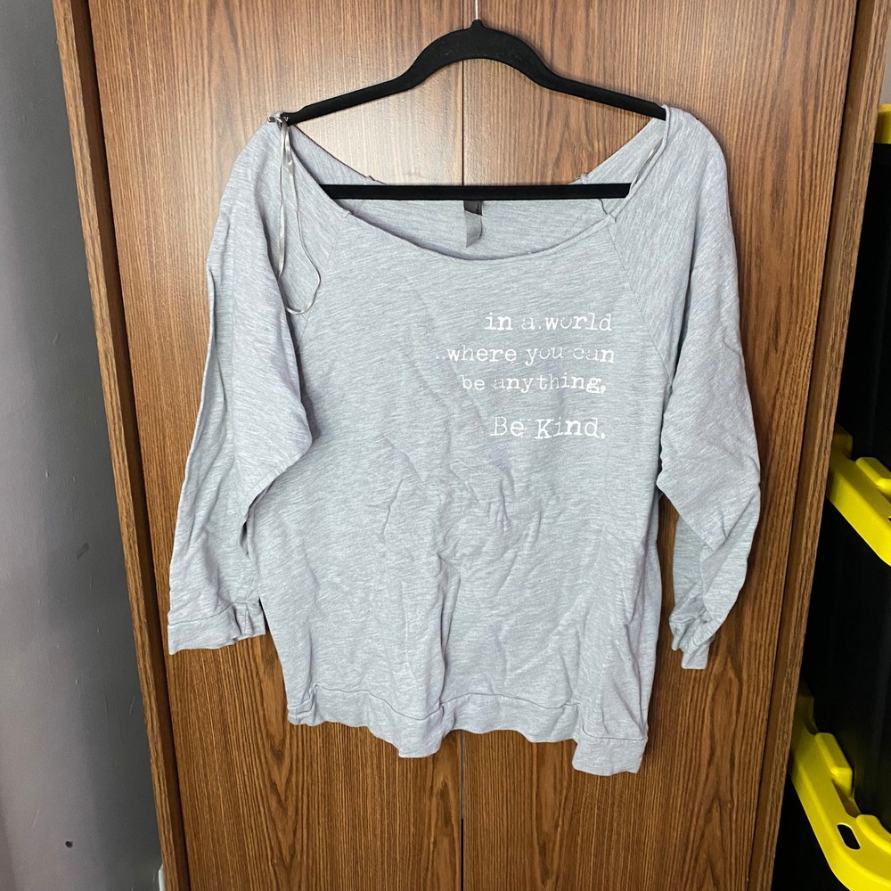 Thread Tank Sweatshirt Women XXL Gray Be Kind Graphic Off Shoulder Pullover